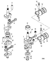 Коленчатый вал, поршни и шатуны 2-х тактного ПЛМ MERCURY 30 M Серийный номер от 0N001875 до 0N055504