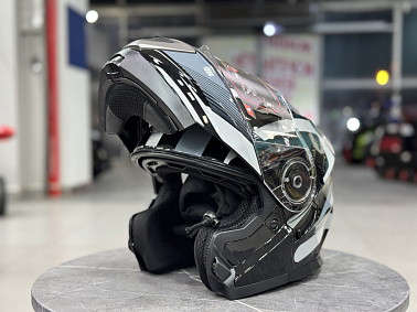 Шлем модуляр HETOSHI XD1-254 цв. Черный с белыми и серыми вставками р. L